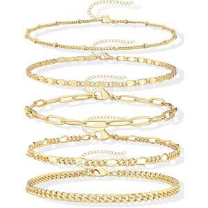 Gold Bracelets Set for Women Non Tarnish Trendy,14K Gold Plated Dainty Stackable